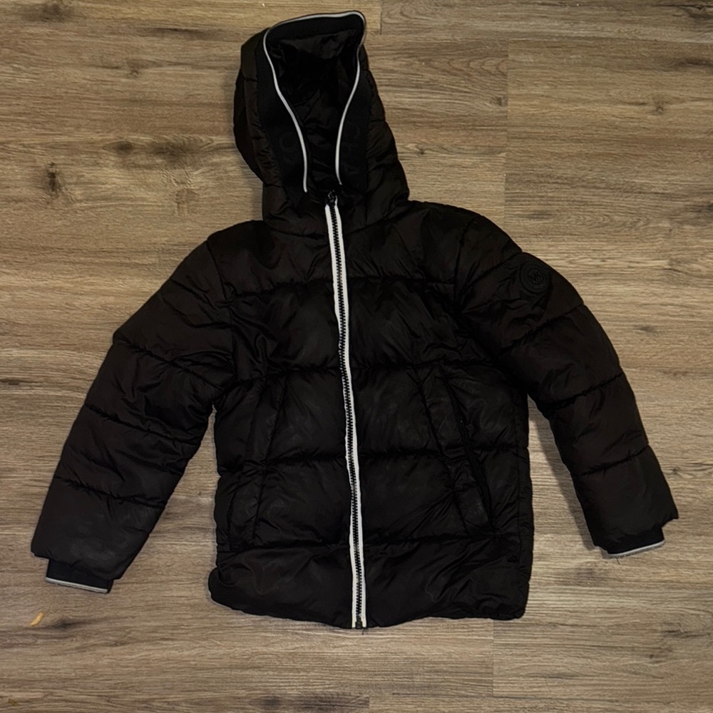 Michael Kors Black Puffer Coat with Quilted Design and Hood